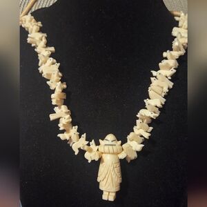 Vintage Native American Zuni Animal Fetish Bone Kachina Necklace 1960's  "RARE"